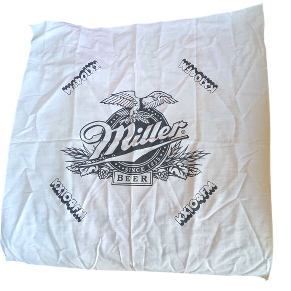 Vintage Miller Beer Branded KXJDFM Logo White Bandana Biker 80's Radio Nebraska - Picture 2 of 3